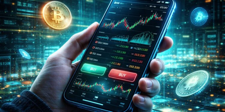 Un dispositivo móvil operando activos financieros.