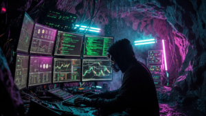 Un hacker operando desde una cueva.