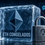 Un cubo de hielo con el logo de Ethereum junto a un candado con el logo de Arbitrum.