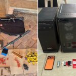Computadoras, armas de fuego y pendrives incautados en el operativo
