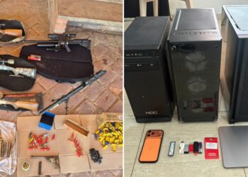 Computadoras, armas de fuego y pendrives incautados en el operativo