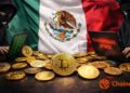 Bandera de México con criptomonedas alrededor, atacantes de Ransomware y el logo de Chainalysis.