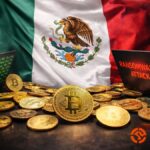 Bandera de México con criptomonedas alrededor, atacantes de Ransomware y el logo de Chainalysis.