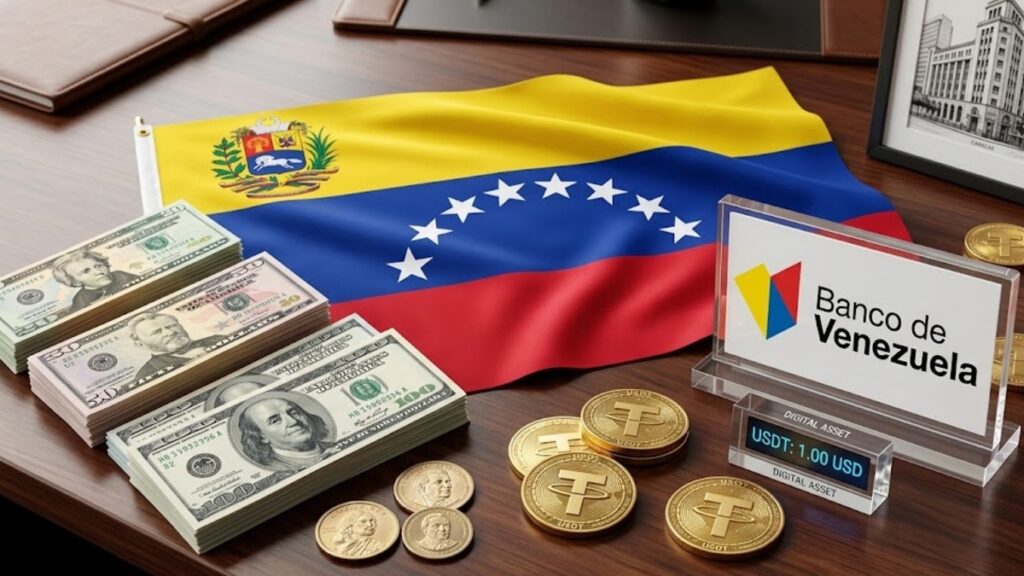 Billetes de dólares y euros, con la bandera de Venezuela de fondo.