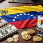 Billetes de dรณlares y euros, con la bandera de Venezuela de fondo.