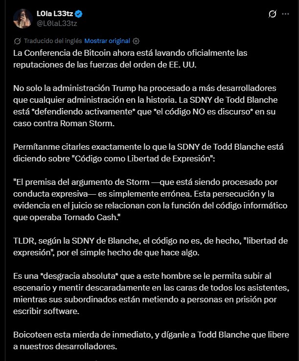 Screenshot of L0la L33tz's post.