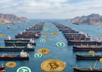 Barcos estacionados en el Estrecho de Ormuz, con bitcoin y USDT alrededor