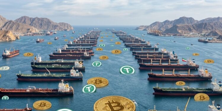 Barcos estacionados en el Estrecho de Ormuz, con bitcoin y USDT alrededor
