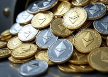 Monedas físicas de ether dentro de una bóveda.