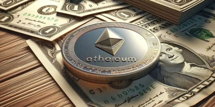 Moneda de ether físicas sobre dólares estadounidenses.