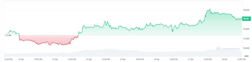 Chart showing the price of bitcoin. 