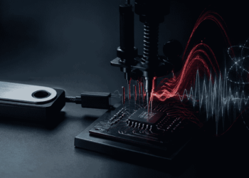 Una hardware wallet siendo atacada por un ataque de canal lateral.