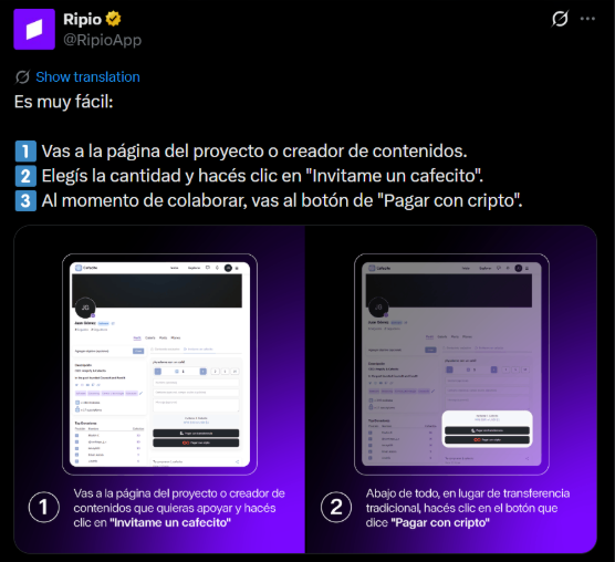 Screenshot of a Ripio post that explains the step by step to use wARS.