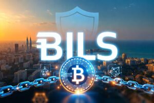 El nombre BILS de la stablecoin aparece dominando la imagen con una panorámica de Tel Aviv en el fondo.