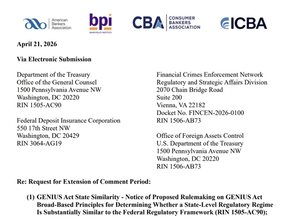 Document from the American Bankers Association requesting the extension of the 60 days.