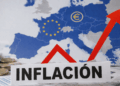 Mapa de Europa, un letrero que dice "inflación" y una flecha hacia arriba.