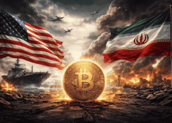 Guerra entre Irán y Estados Unidos, con buques y explosiones. BTC en el medio.