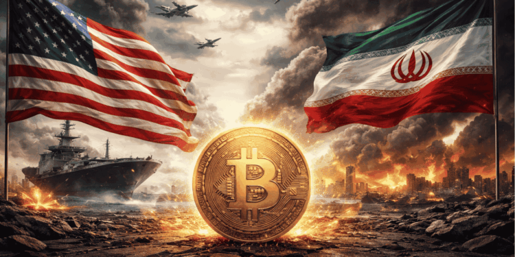 Guerra entre Irán y Estados Unidos, con buques y explosiones. BTC en el medio.