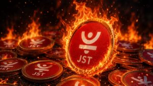 Monedas físicas de just prendiéndose fuego