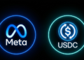 logos de meta y usdc sobre un fondo negro