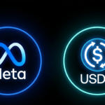 logos de meta y usdc sobre un fondo negro