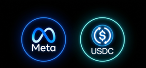 logos de meta y usdc sobre un fondo negro