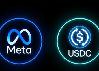 logos de meta y usdc sobre un fondo negro