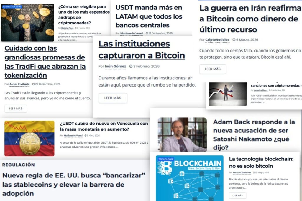 Recortes de titulares del medio CriptoNoticias