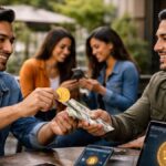 Personas hispanas intercambiando bitcoin de forma directa.