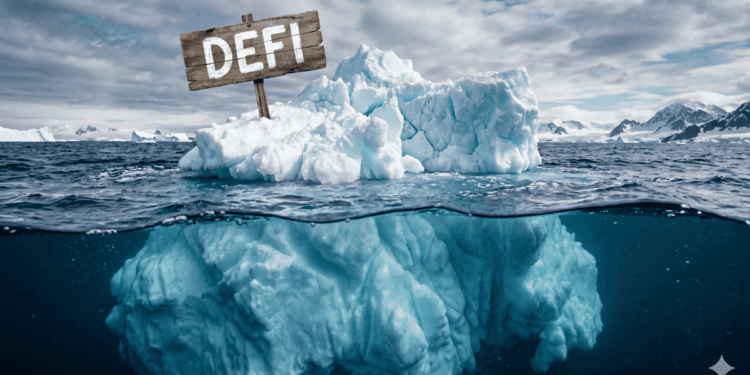 Un Iceberg con un letrero que dice "DeFi".