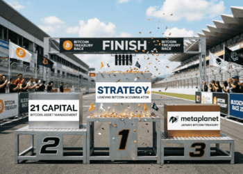 Imagen que ejemplifica la llegada de MetaPlanet al tercer puesto, en una carrera donde aparece Strategy e el primer lugar.