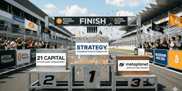 Imagen que ejemplifica la llegada de MetaPlanet al tercer puesto, en una carrera donde aparece Strategy e el primer lugar.