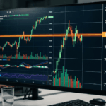 Precio de bitcoin chocando con resistencia de 76k, en un monitor de computadora.