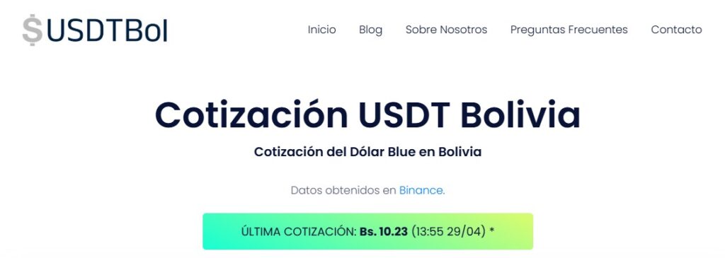 Screenshot of USDT price in Bolivia.