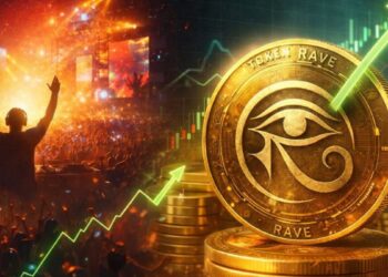 Un concierto de música electrónica junto a una moneda física de ravedao.