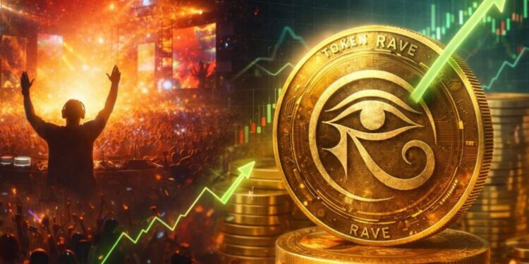 Un concierto de música electrónica junto a una moneda física de ravedao.