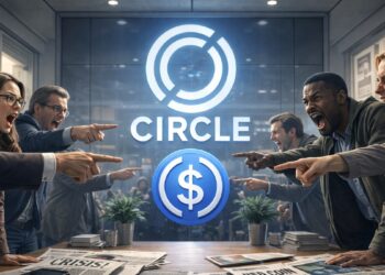 Personas señalando y acusando a Circle Internet, la empresa emisora de USDC.