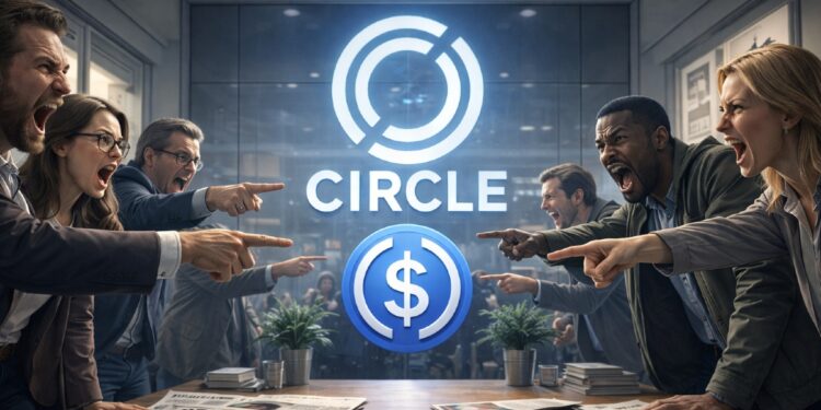 Personas señalando y acusando a Circle Internet, la empresa emisora de USDC.