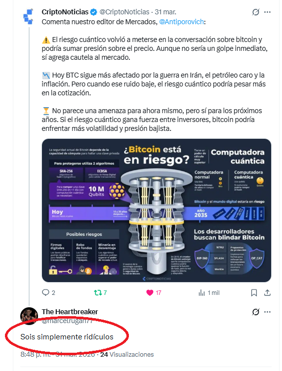 Captura de pantalla de X donde se ve una crítica a una publicaicón de CriptoNoticias.