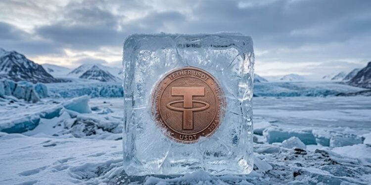 Moneda de USDT congelada en el ártico.