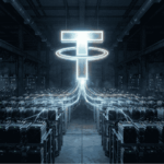 Imagen del logo de Tether sobre los equipos de minería de BTC.
