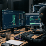 Representación de un trader enmascarado manipulando los precios en Hyperliquid.