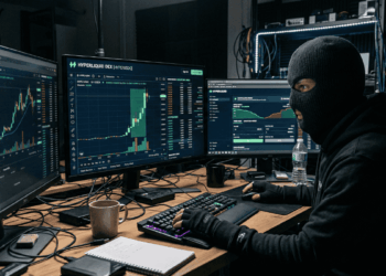 Representación de un trader enmascarado manipulando los precios en Hyperliquid.