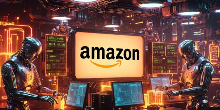 Robots de IA operando en un centro de amazon.