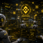 Un centro de computación con robots operando en la red de criptomonedas BNB Chain.