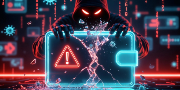 Un atacante cibernético atacando a una wallet de criptomonedas.
