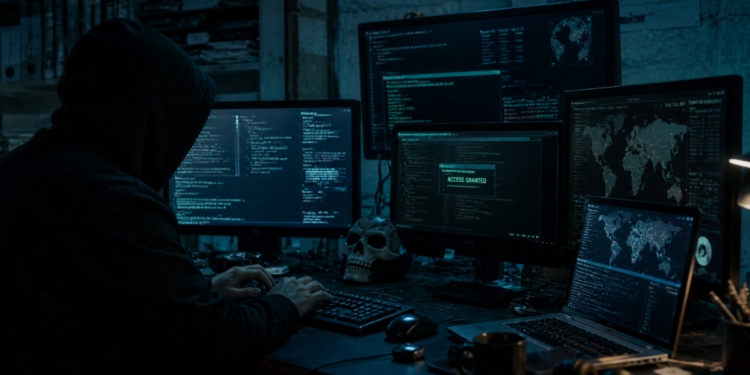 Una persona operando con computadoras para hacker sistemas digitales.