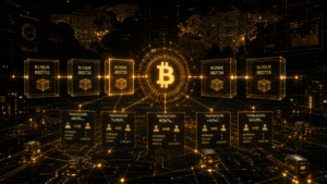 La red Bitcoin procesando bloques con transacciones.