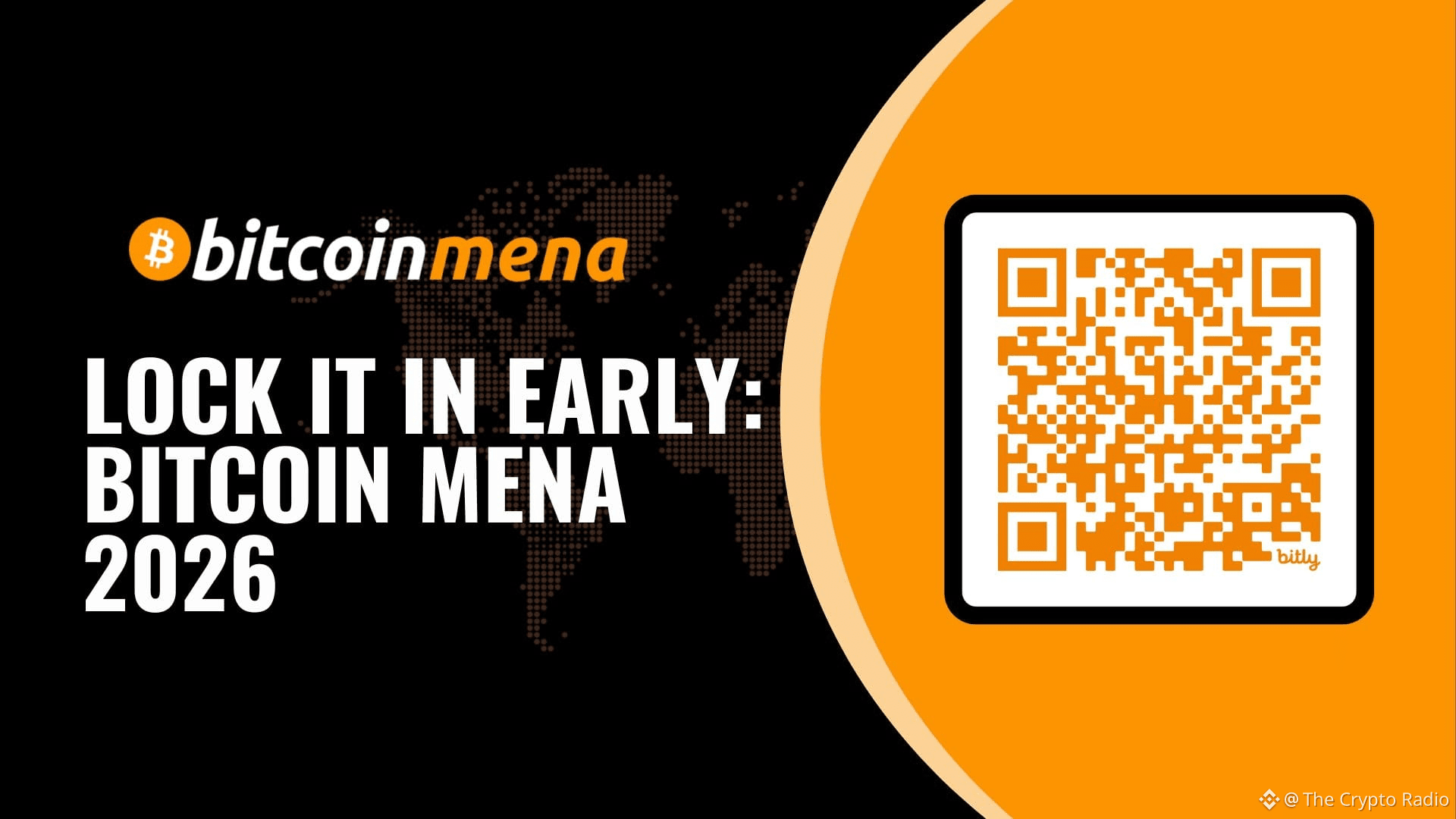 Banner promocional de Bitcoin MENA 2026 con código QR para registro anticipado