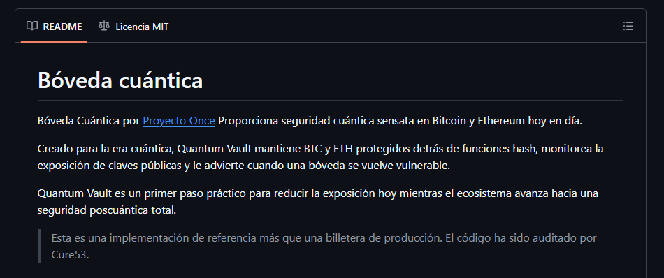 Portada de un repositorio de GitHub sobre wallets postcuánticas para Bitcoin y Ethereum.